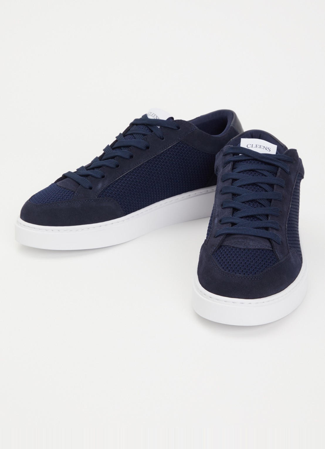 Cleens Luxor sneaker met suède details - detail donkerblauw