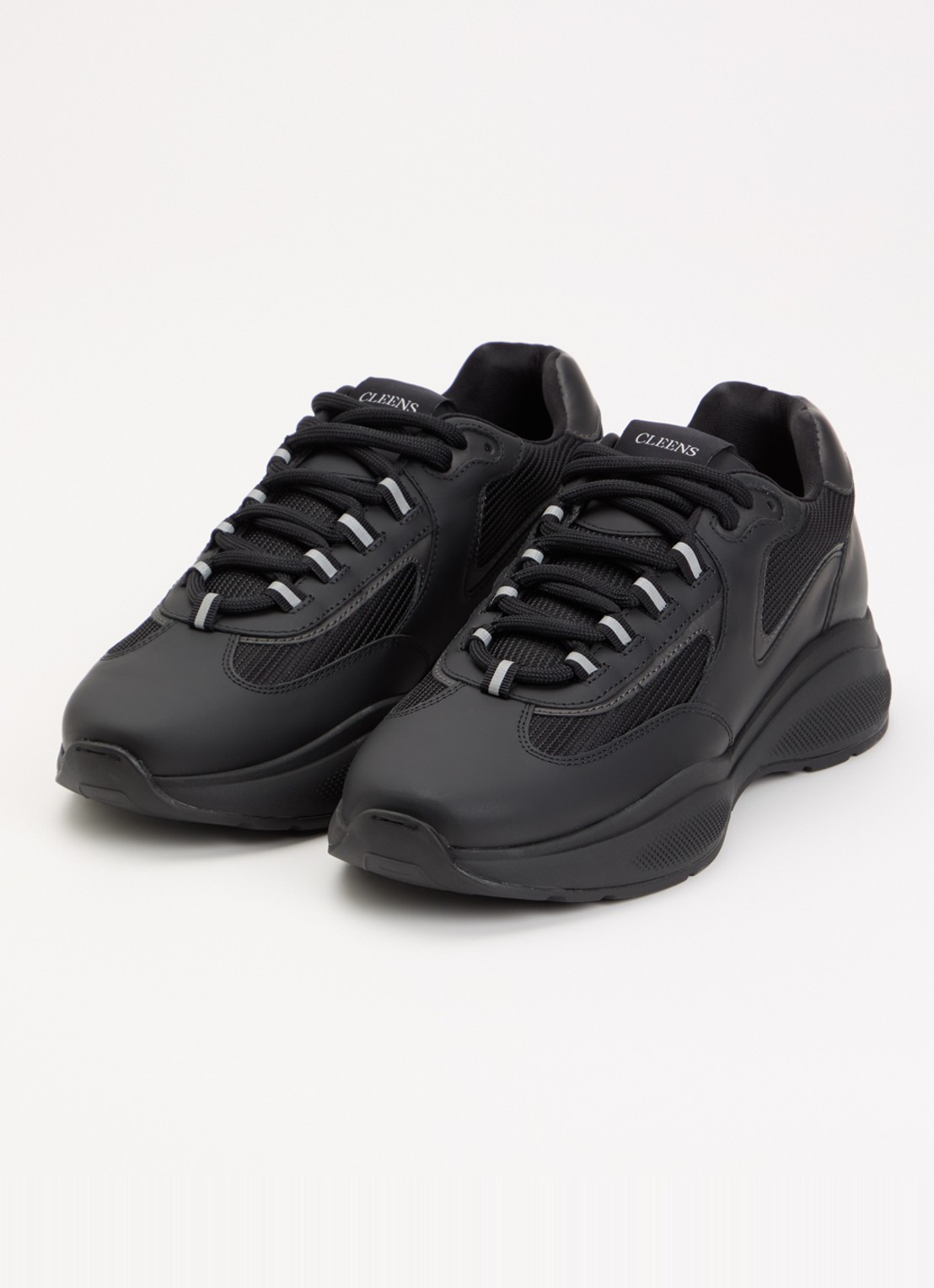 Cleens Podium sneaker van leer met details van mesh - detail 2 zwart