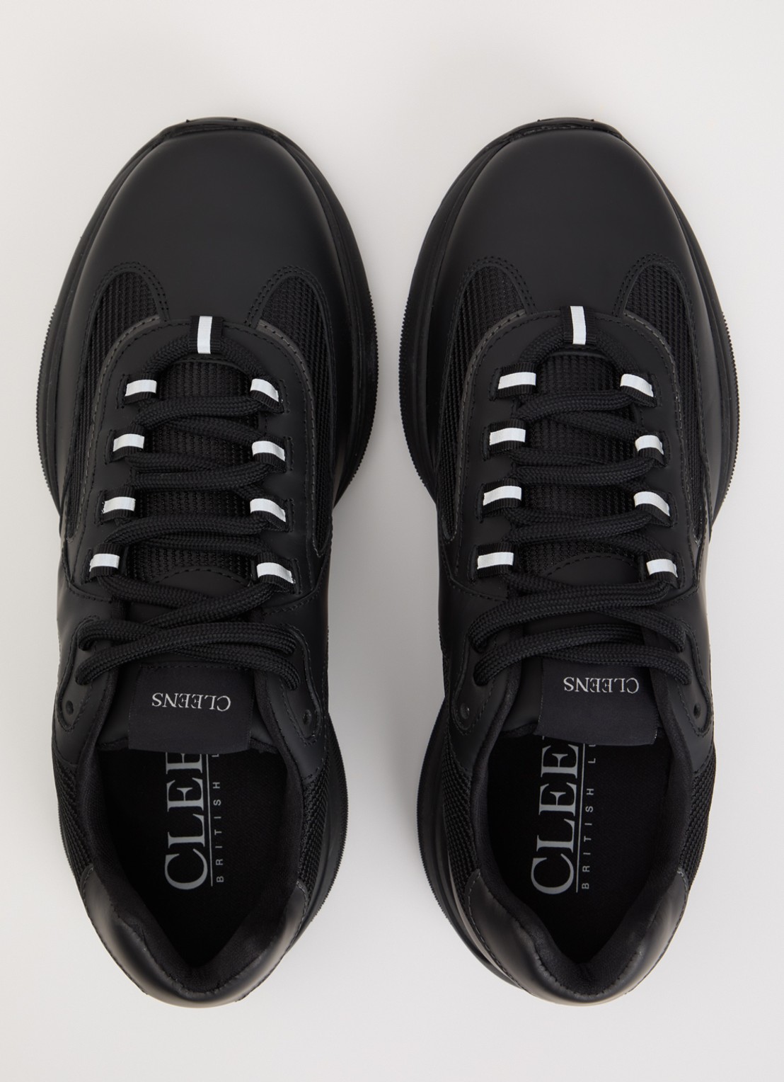 Cleens Podium sneaker van leer met details van mesh - detail 3 zwart