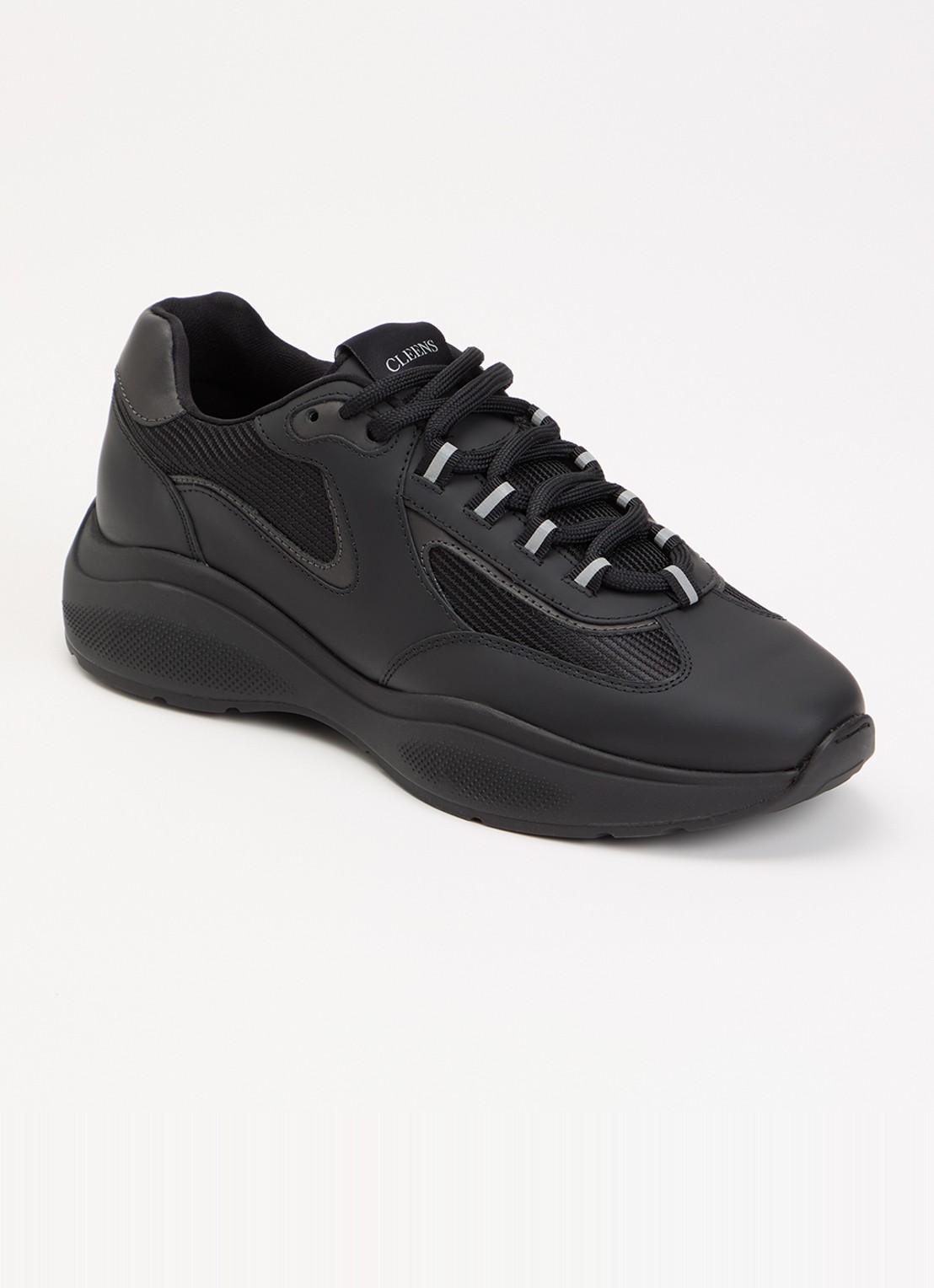 Cleens Podium sneaker van leer met details van mesh - voorkant 5 zwart