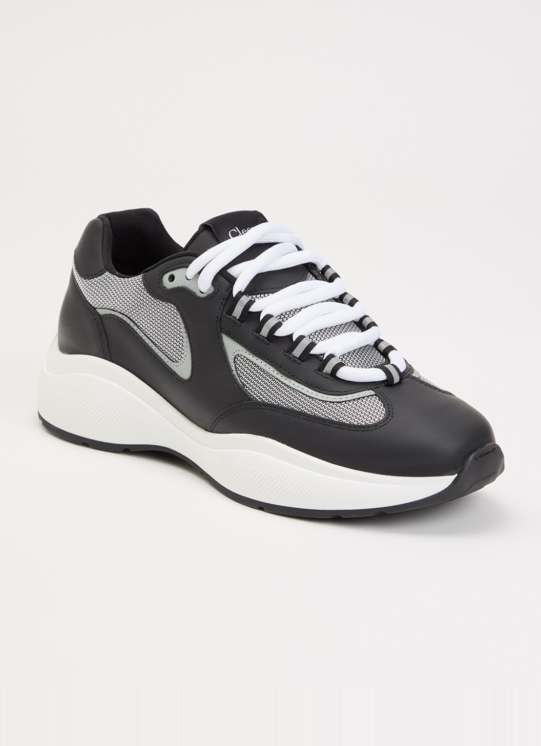 Cleens Podium sneaker van leer met details van mesh - voorkant 2 zwart