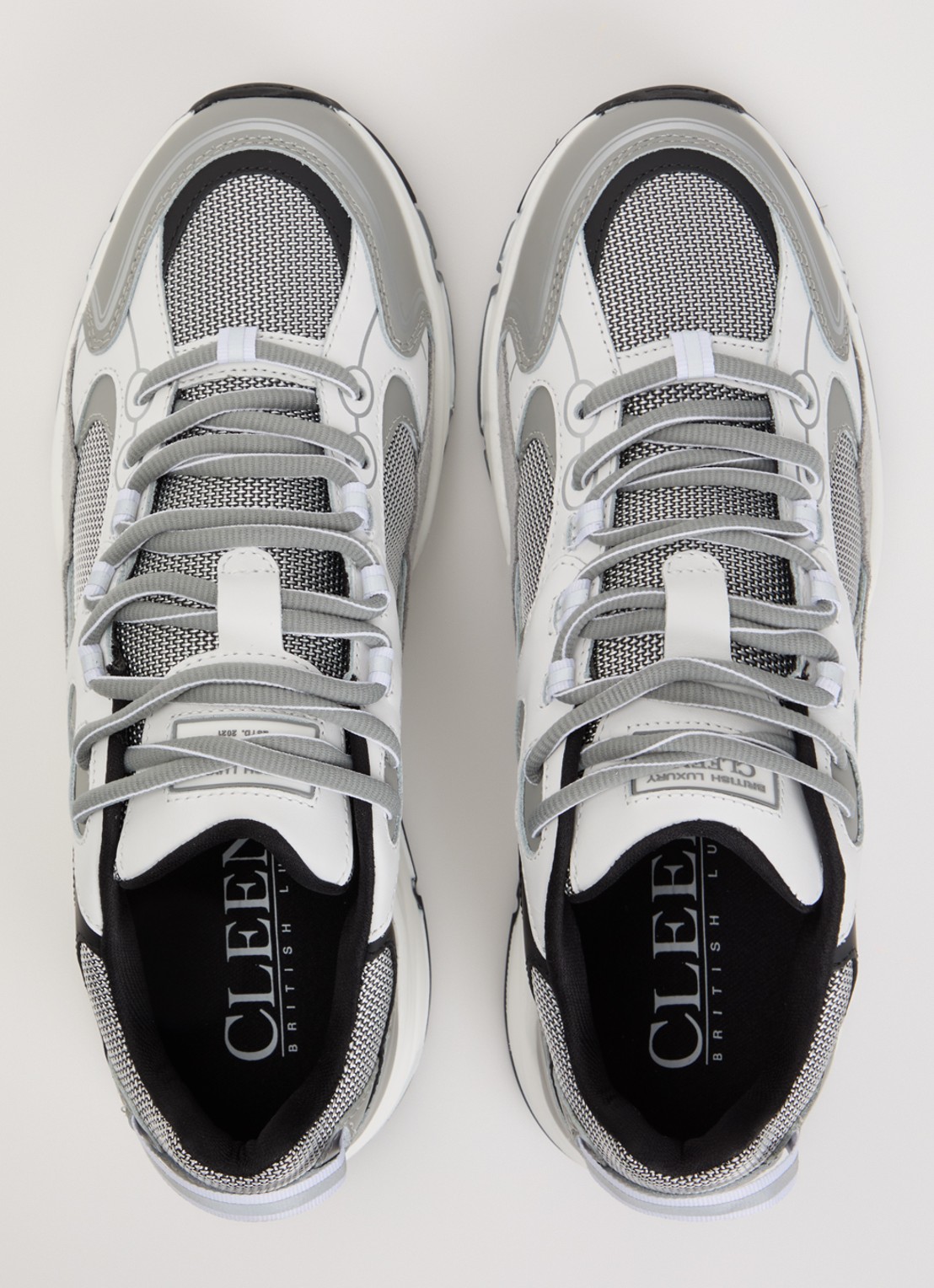Cleens Pulse Runner sneaker van mesh met leren details - detail 4 grijs