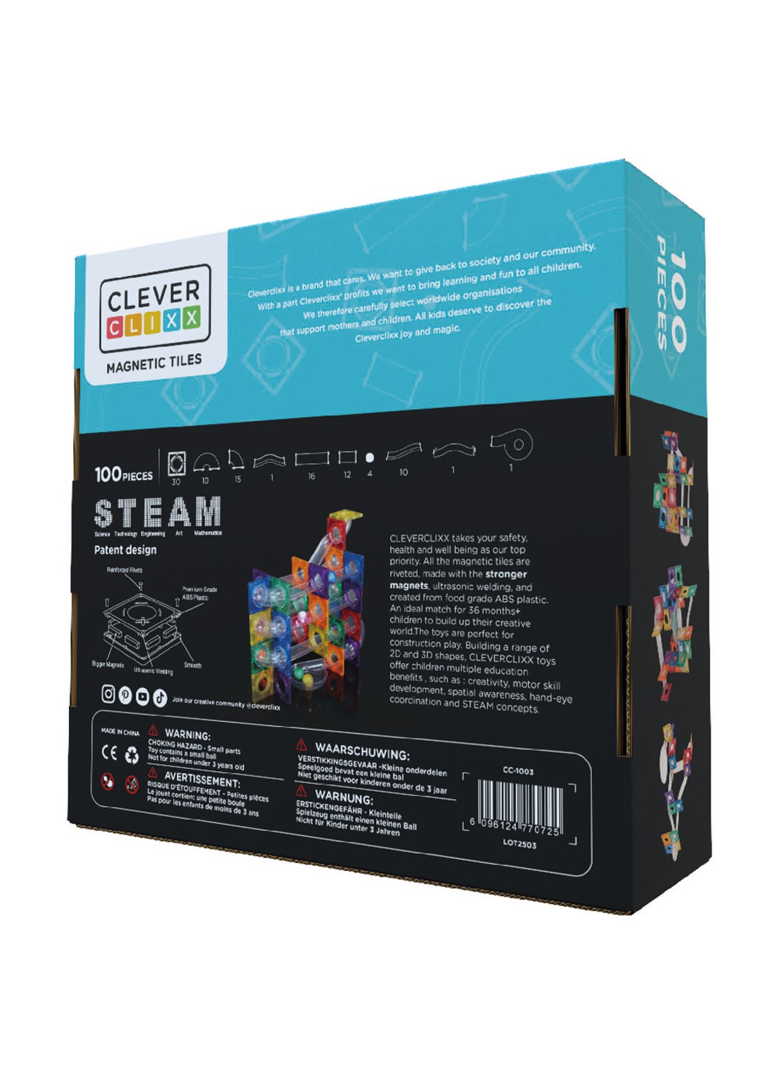 Cleverclixx Ball Run Dazzling Lights Pack Intense knikkerbaan 100 Stuks - voorkant 2 multicolor