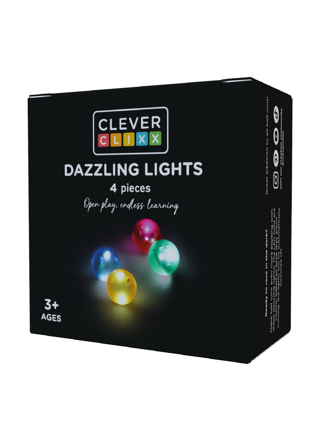 Cleverclixx Lichtgevende ballen Ball run Dazzling Lights 4 Stuks - voorkant 3 multicolor