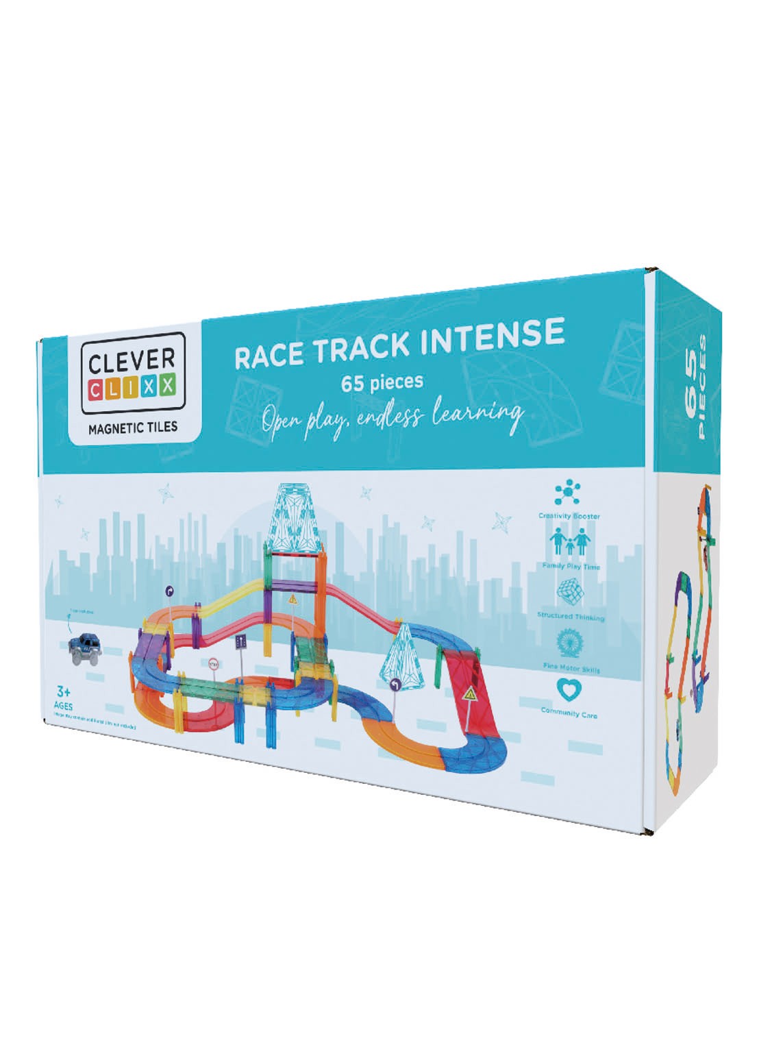 Cleverclixx Race Track Intense racebaan bouwpakket 65 Stuks - voorkant 3 multicolor