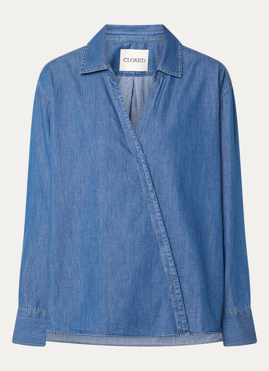 CLOSED Asymmetrische blouse van chambray - voorkant indigo