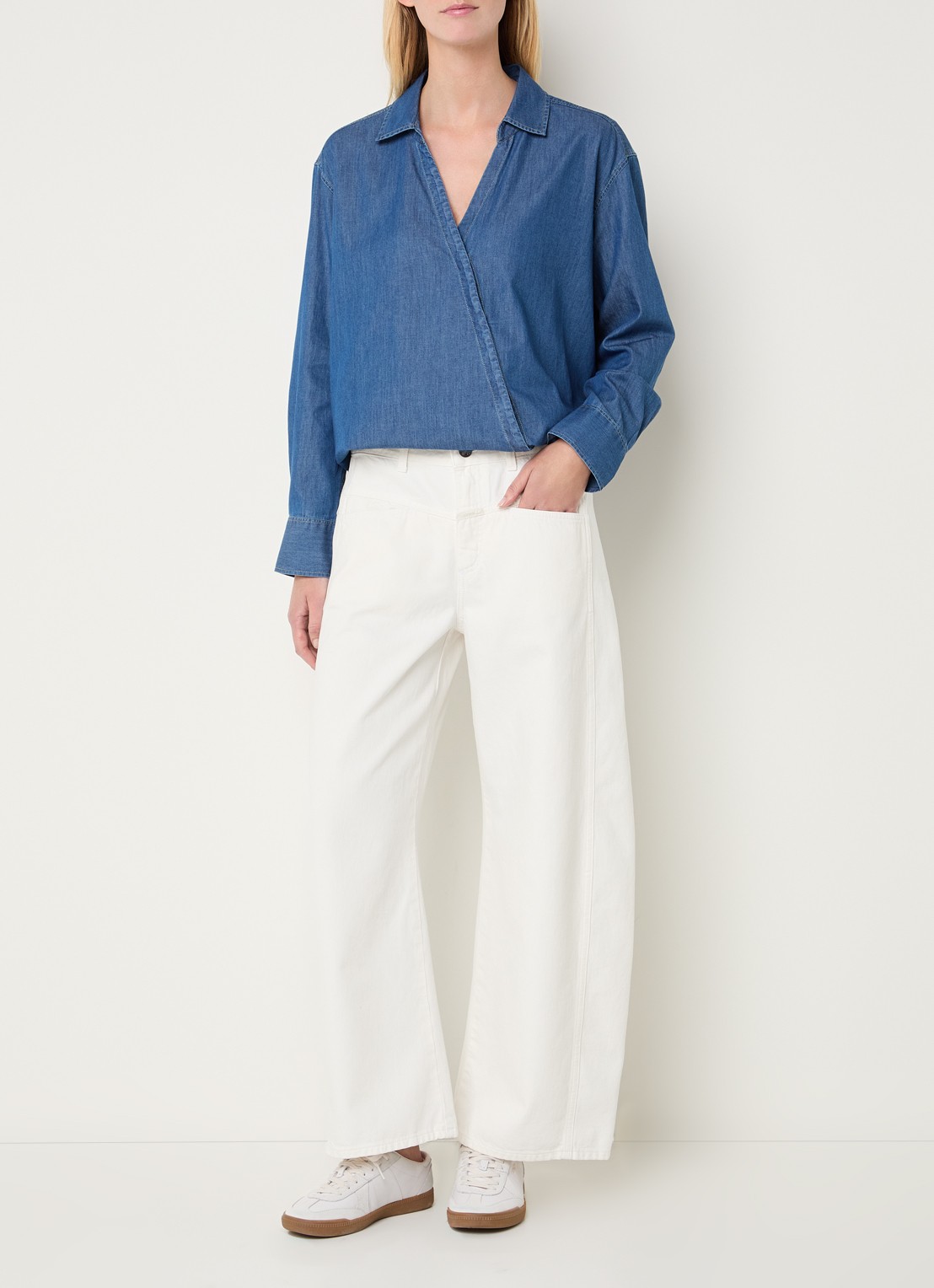 CLOSED Asymmetrische blouse van chambray - voorkant 2 indigo