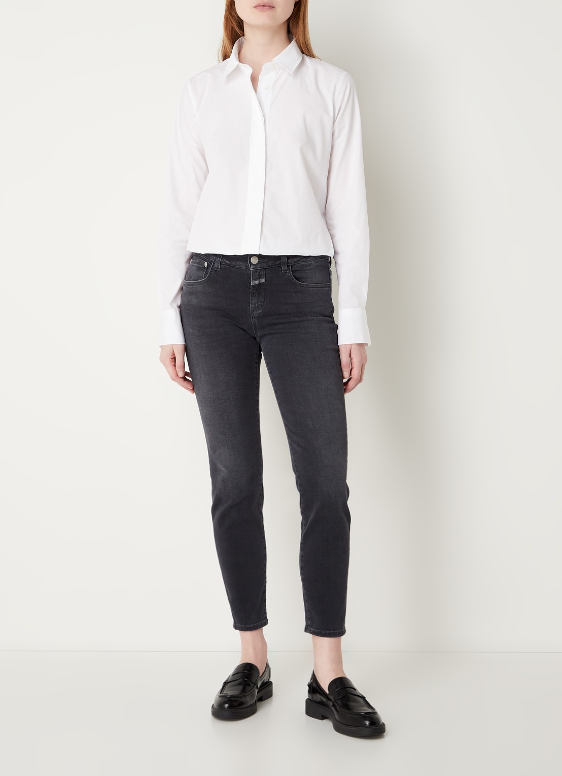 CLOSED Baker low waist cropped slim fit jeans met stretch - voorkant 2 antraciet