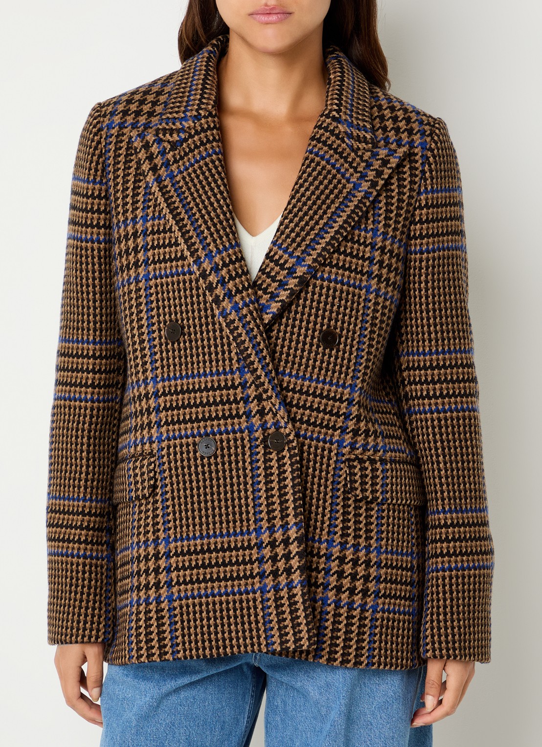 CLOSED Blazer in wolblend met pied-de-poule dessin - detail hazelnootbruin
