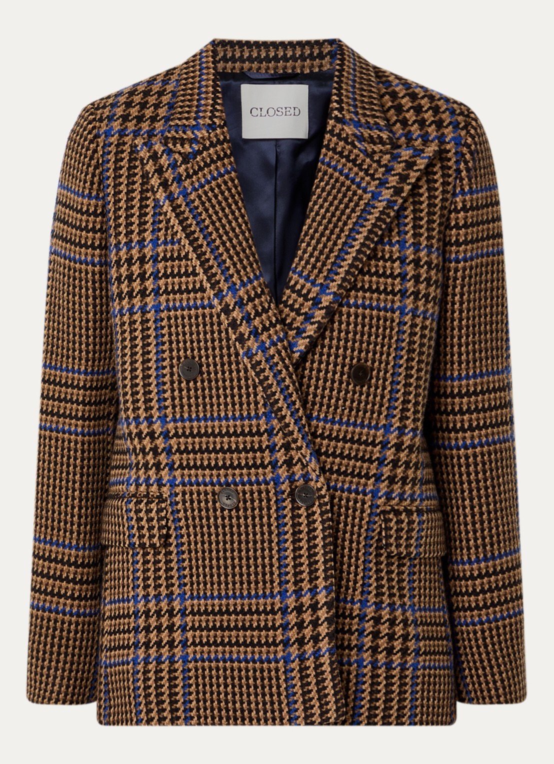 CLOSED Blazer in wolblend met pied-de-poule dessin - voorkant 3 hazelnootbruin