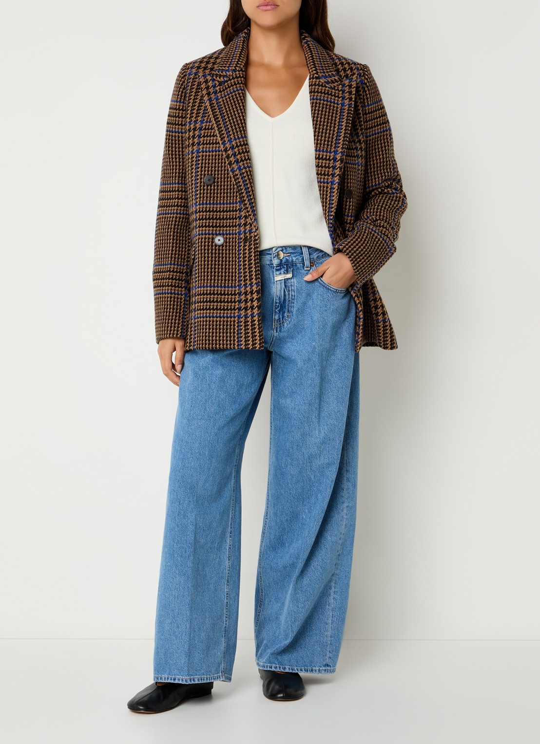 CLOSED Blazer in wolblend met pied-de-poule dessin - voorkant 4 hazelnootbruin