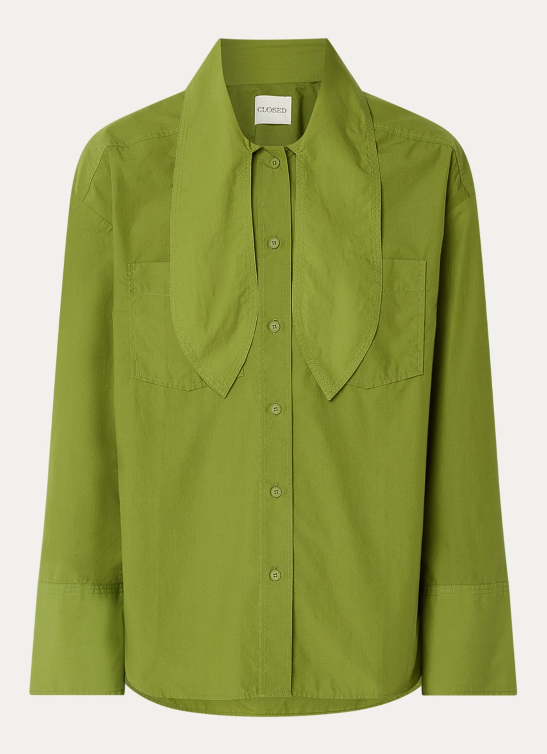CLOSED Blouse met borstzakken en strikkraag - voorkant groen