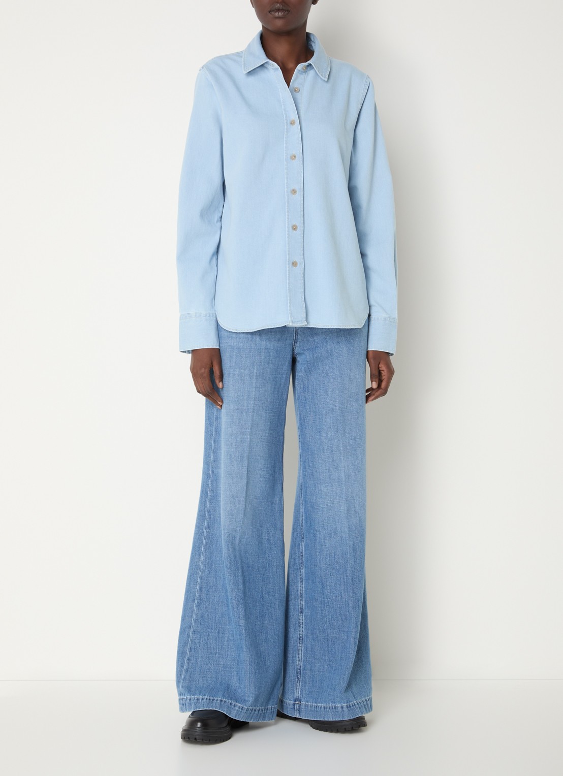 CLOSED Blouse van chambray  - voorkant 4 lichtblauw