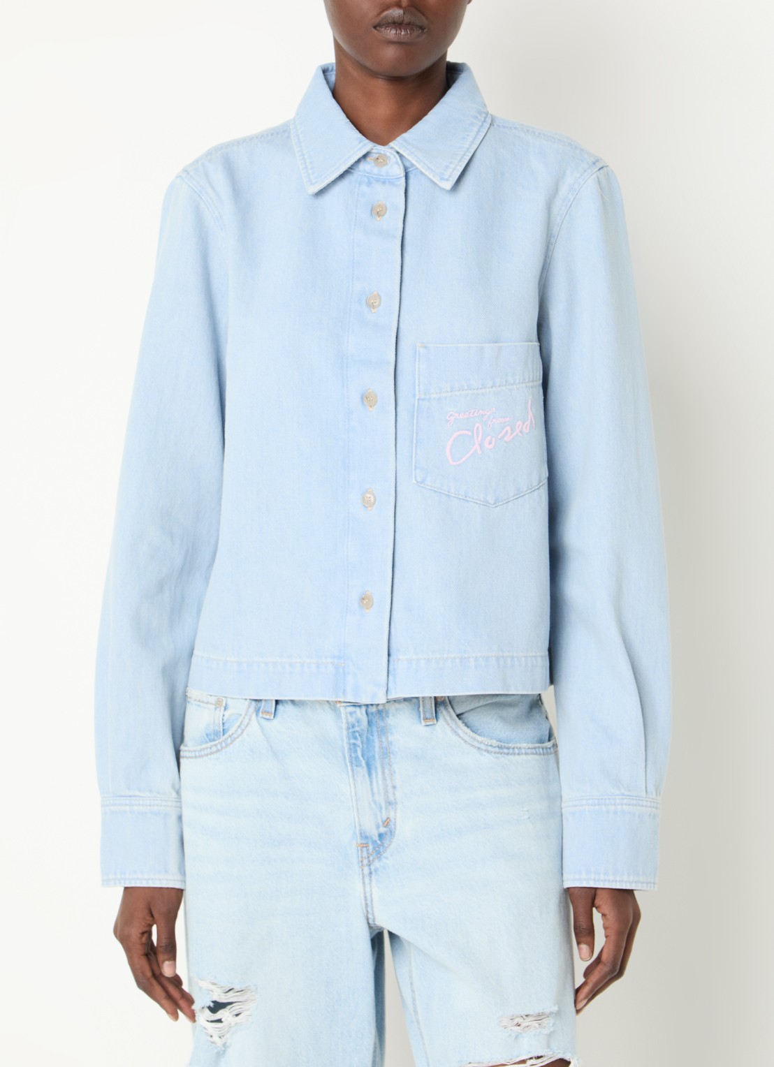 CLOSED Blouse van denim met borduring - achterkant 4 lichtblauw