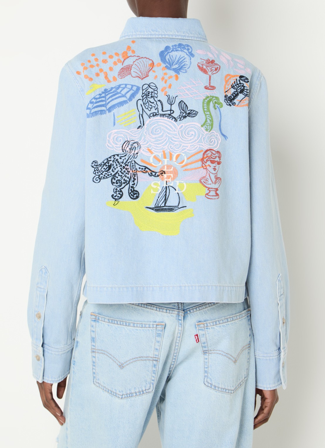 CLOSED Blouse van denim met borduring - detail 3 lichtblauw