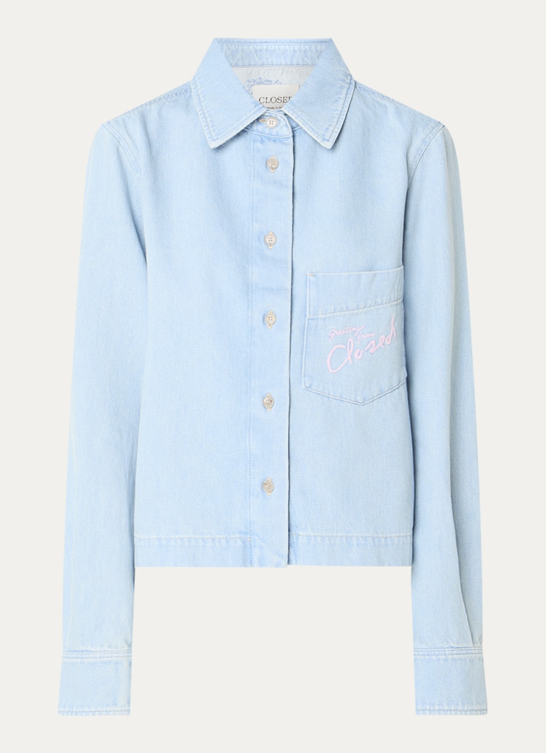 CLOSED Blouse van denim met borduring - voorkant lichtblauw