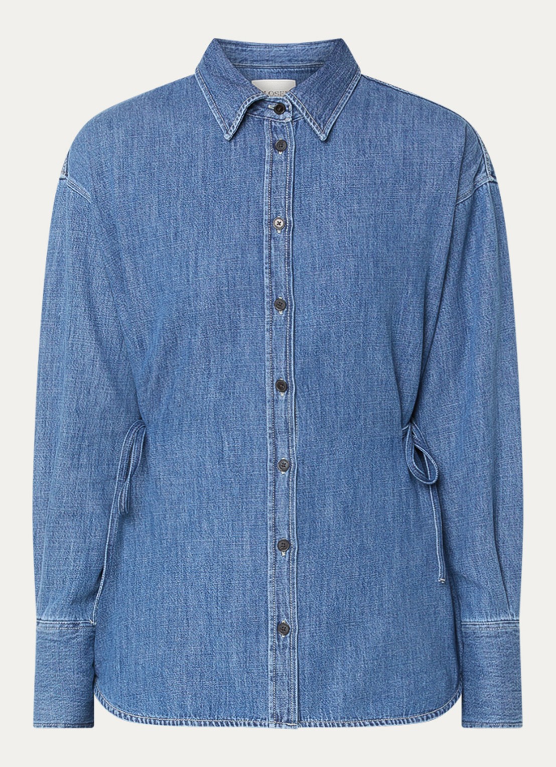 CLOSED Blouse van denim met ceintuur - voorkant indigo