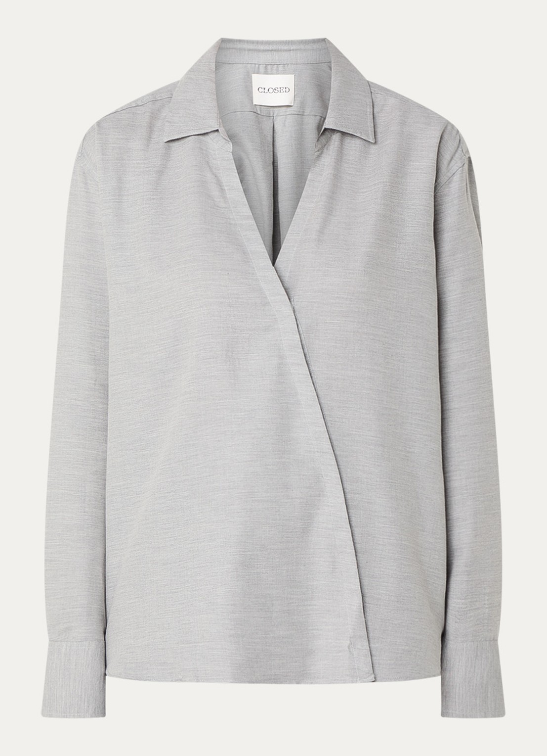 CLOSED Blouse van kasjmier met asymmetrische zoom - voorkant lichtgrijs