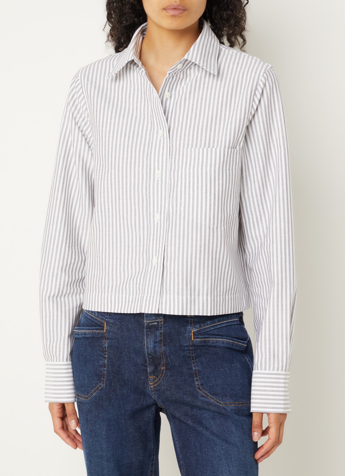 CLOSED Cropped blouse met streepprint - detail bruin