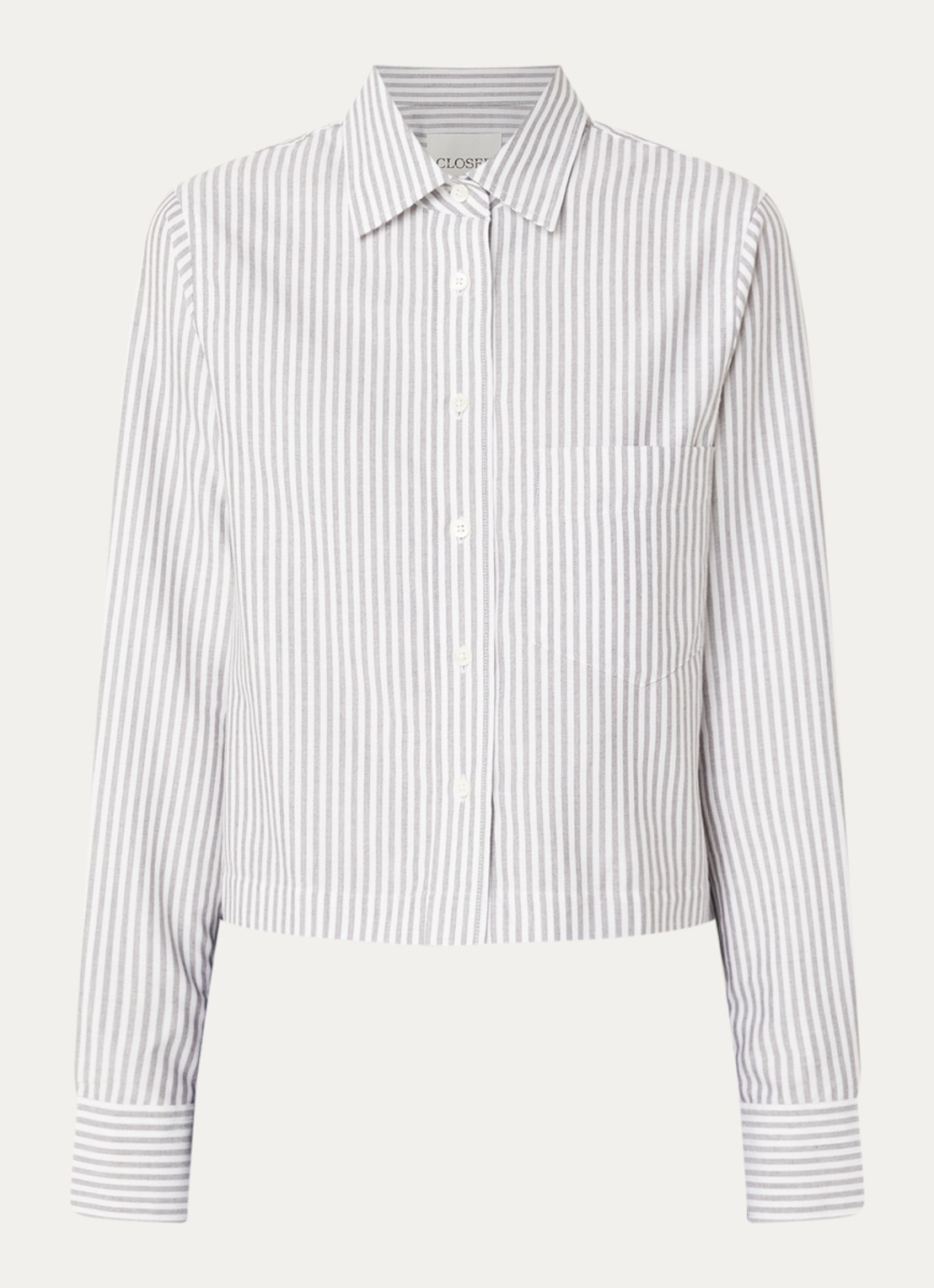 CLOSED Cropped blouse met streepprint - voorkant 3 bruin