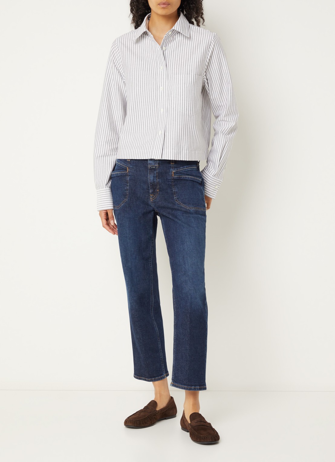 CLOSED Cropped blouse met streepprint - voorkant 4 bruin