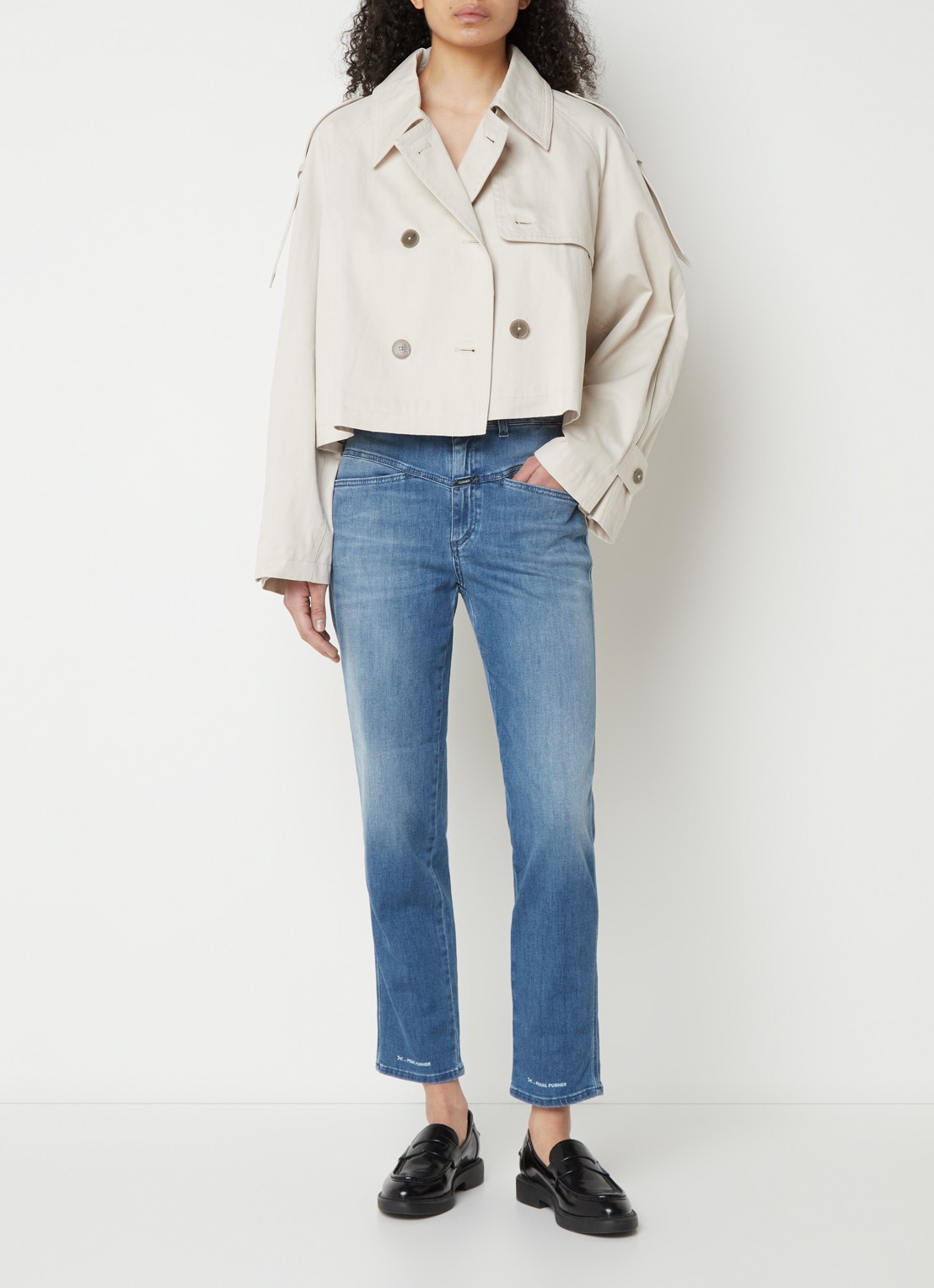 CLOSED Cropped double-breasted  trenchcoat met plooidetail - voorkant 3 gebroken wit