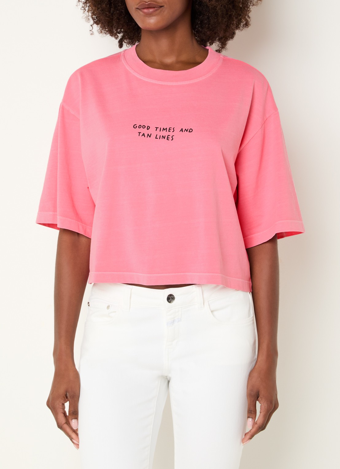 CLOSED Cropped T-shirt met print - detail roze