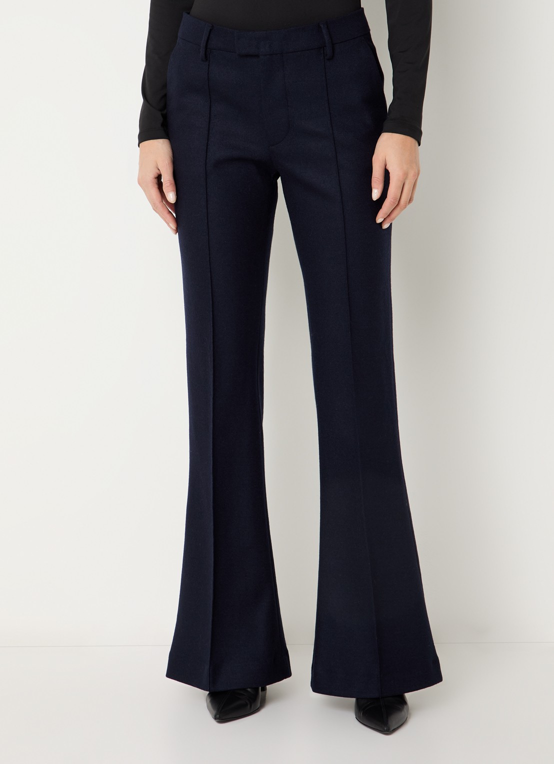 CLOSED Denair mid waist flared fit pantalon van wol met persplooi - detail 2 donkerblauw