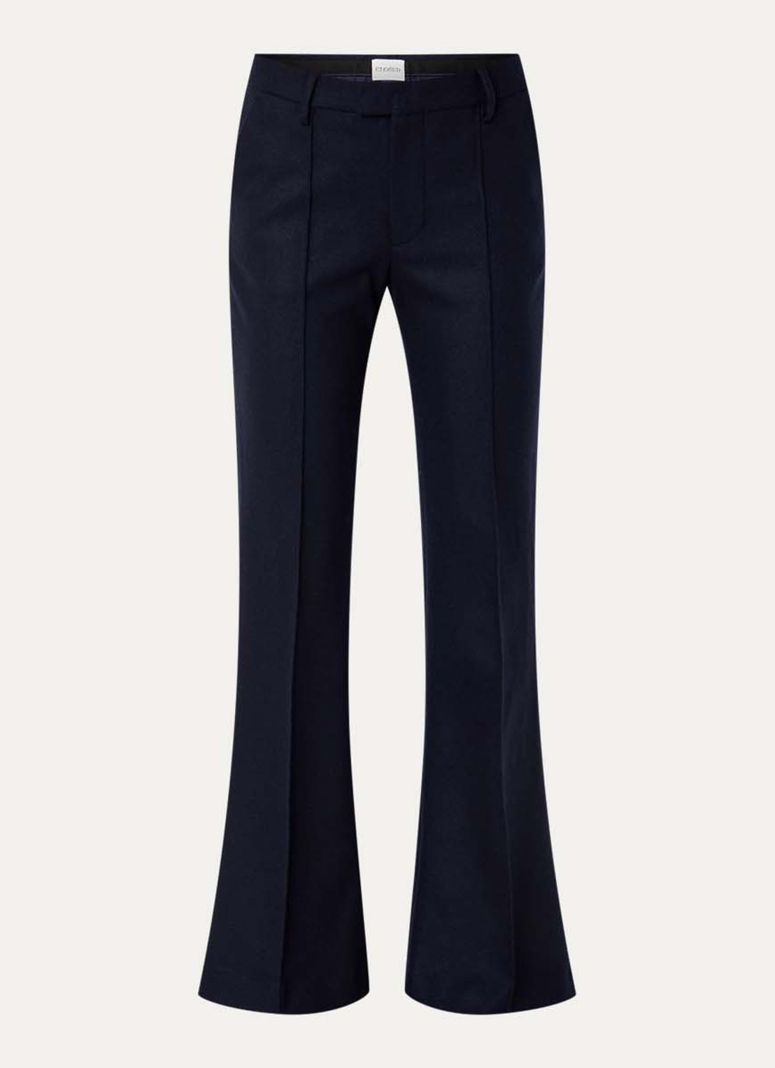 CLOSED Denair mid waist flared fit pantalon van wol met persplooi - voorkant 3 donkerblauw