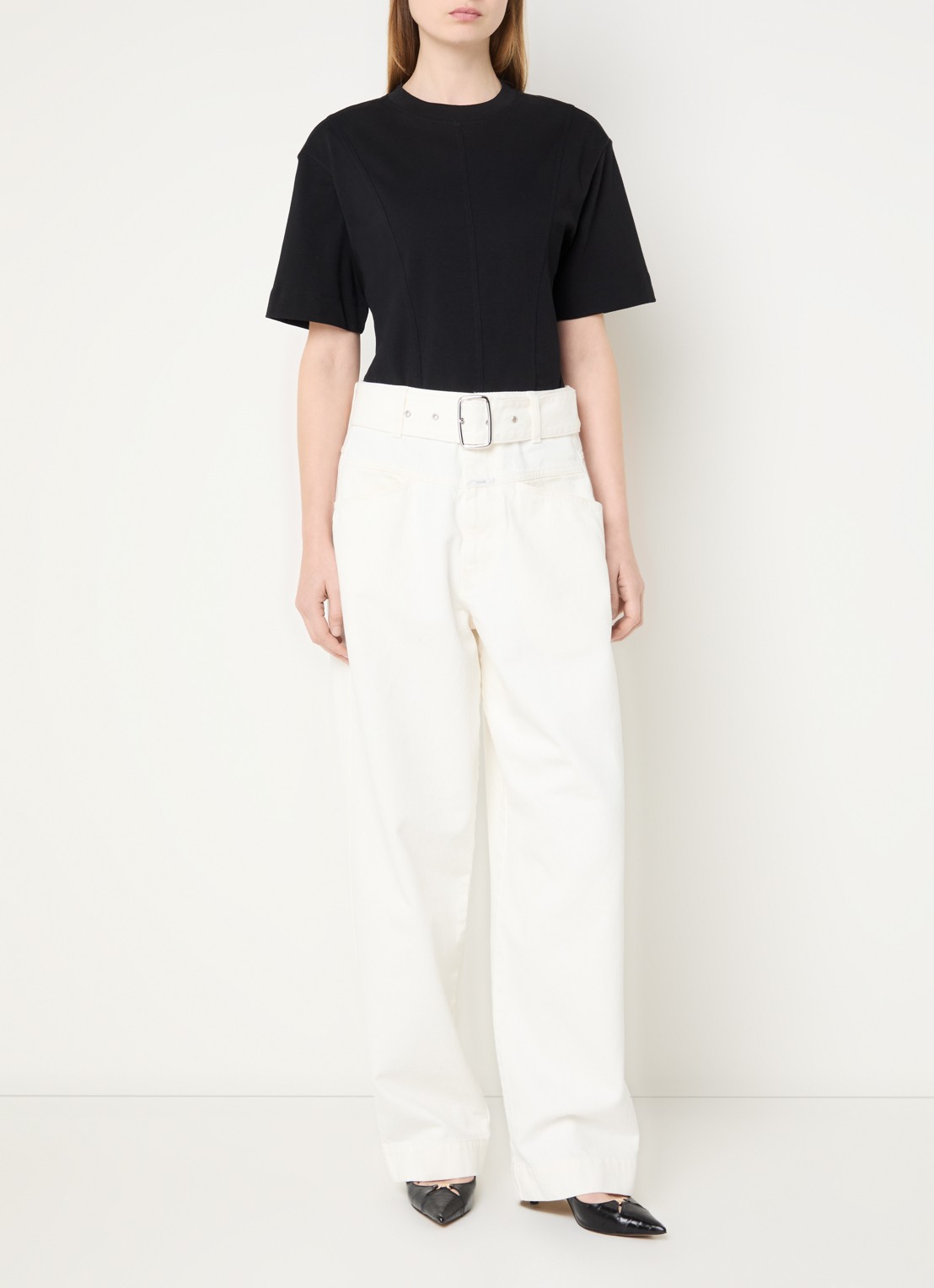 CLOSED Deni-X high waist loose fit jeans met ceintuur - voorkant 3 ivoor