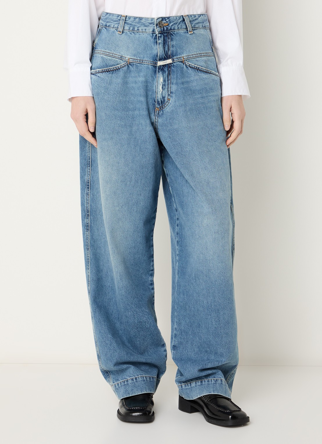 CLOSED Deni-X high waist wide leg jeans met lichte wassing - detail 2 indigo