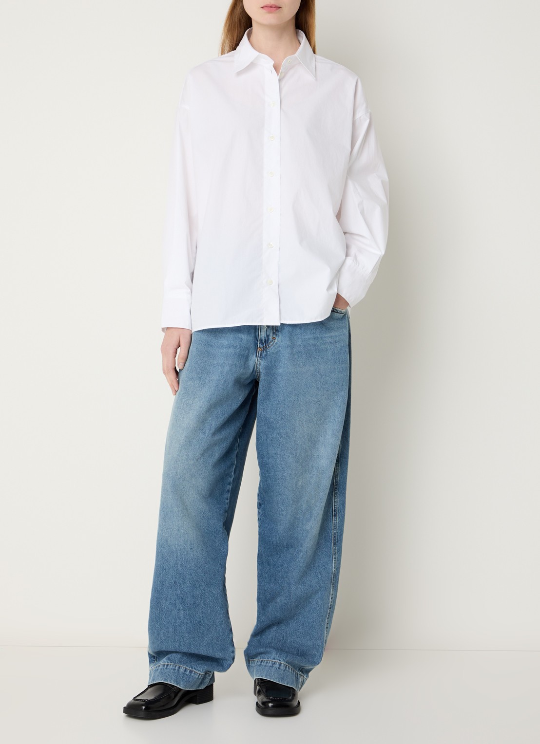 CLOSED Deni-X high waist wide leg jeans met lichte wassing - voorkant 4 indigo