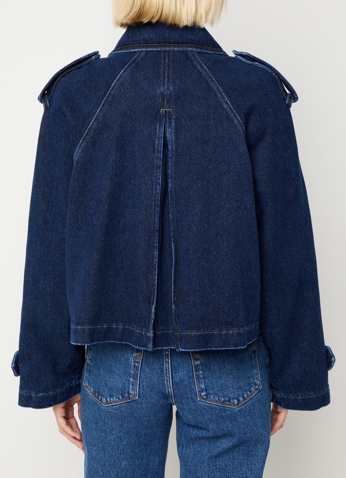 CLOSED Double-breasted trenchcoat van denim - achterkant indigo