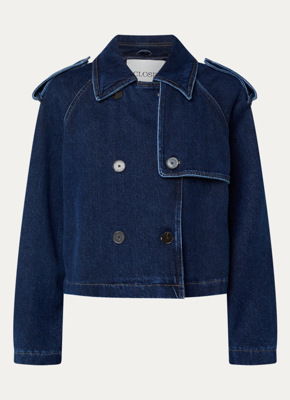 CLOSED Double-breasted trenchcoat van denim - voorkant 2 indigo