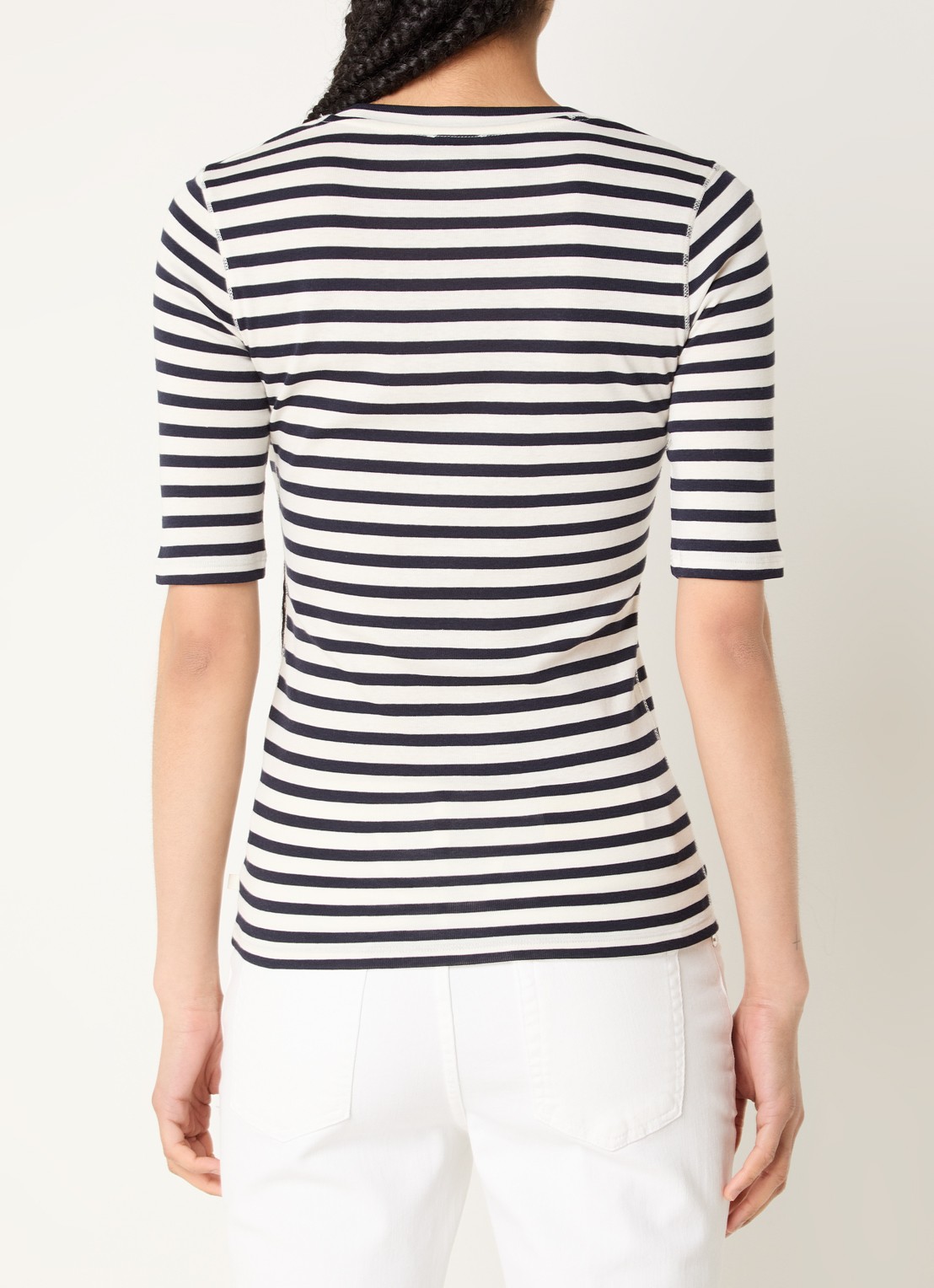 CLOSED Fijngebreid T-shirt met streepprint - achterkant donkerblauw