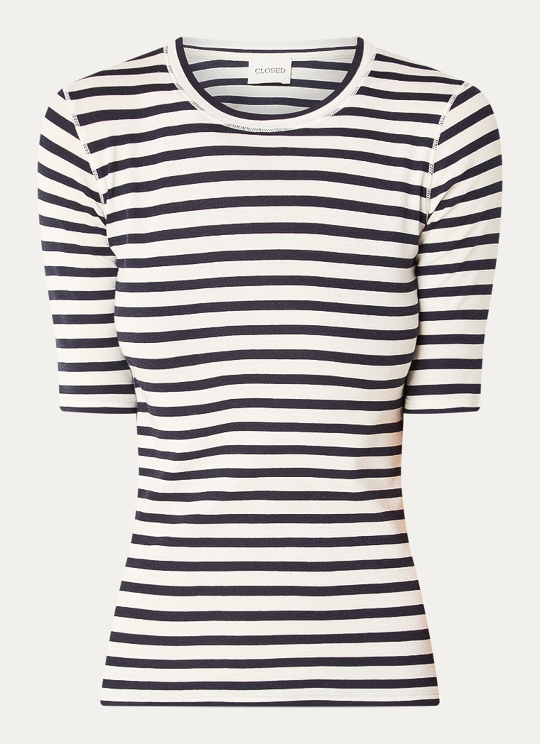 CLOSED Fijngebreid T-shirt met streepprint - voorkant 3 donkerblauw