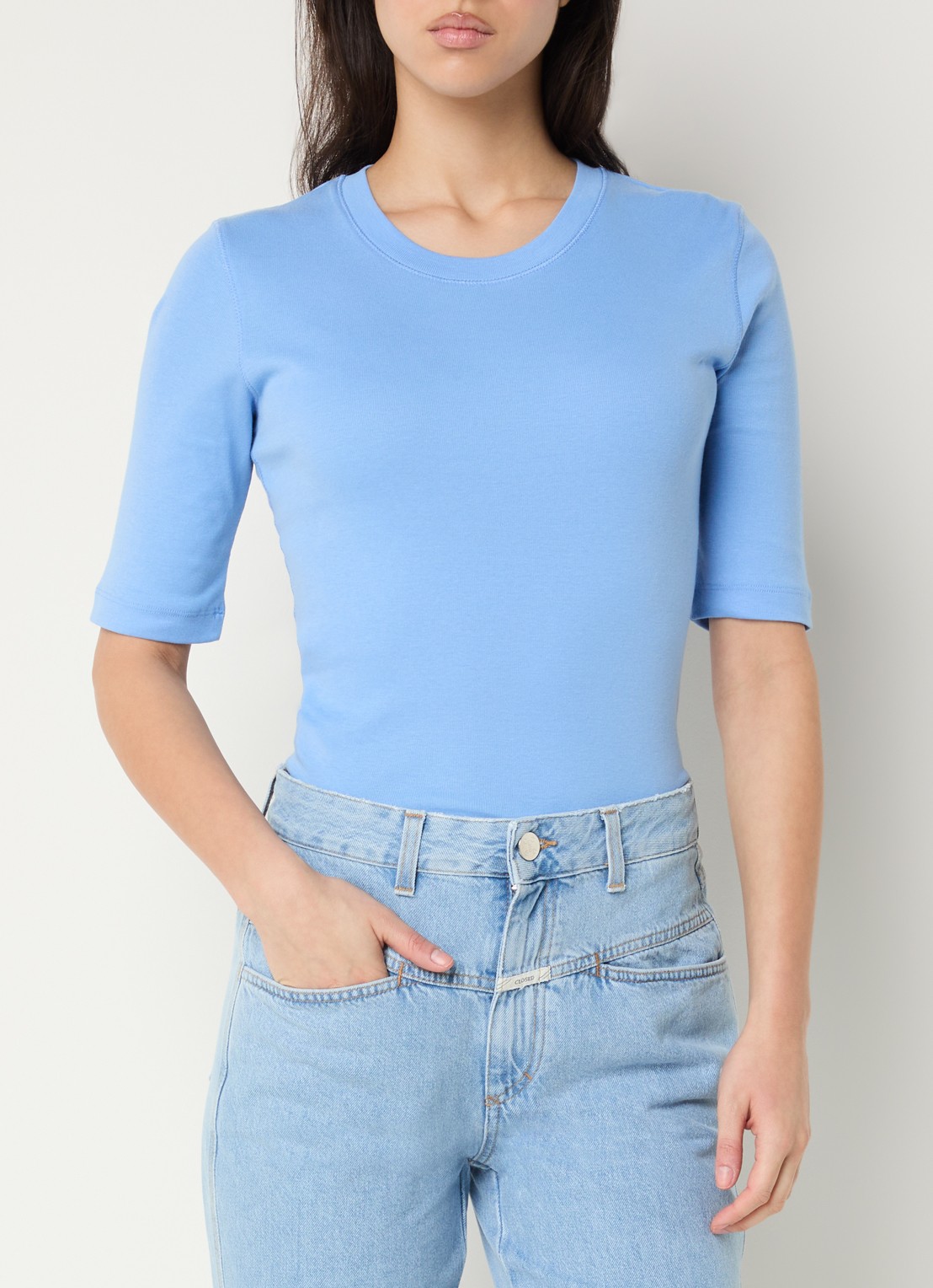 CLOSED Fijngebreid T-shirt van jersey - detail blauw