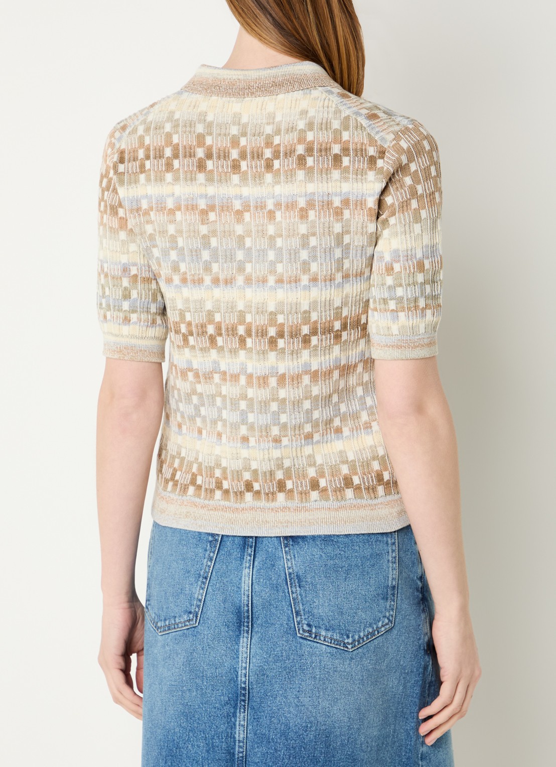 CLOSED Fijngebreide polo met streepprint - achterkant beige