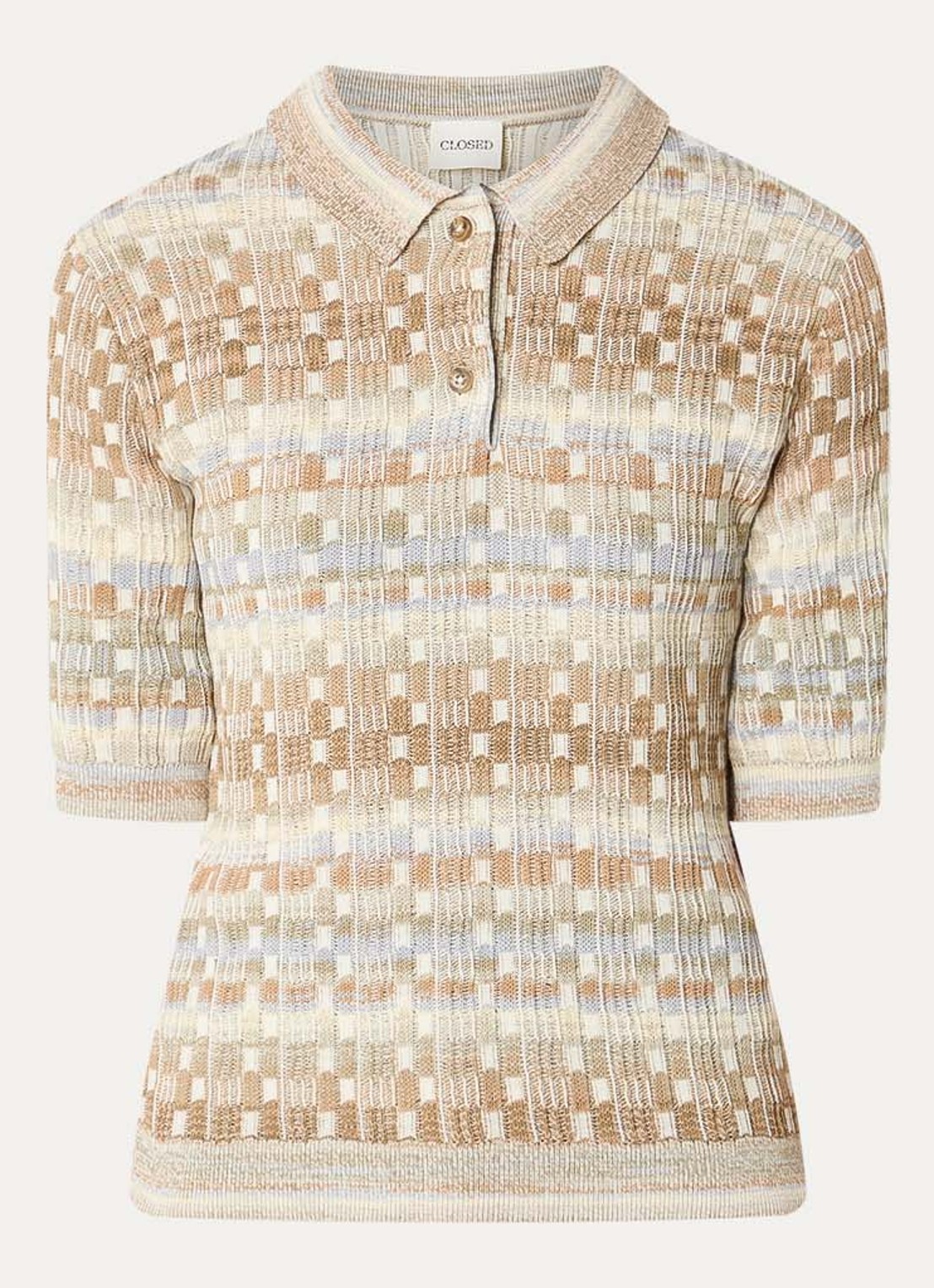 CLOSED Fijngebreide polo met streepprint - voorkant 2 beige