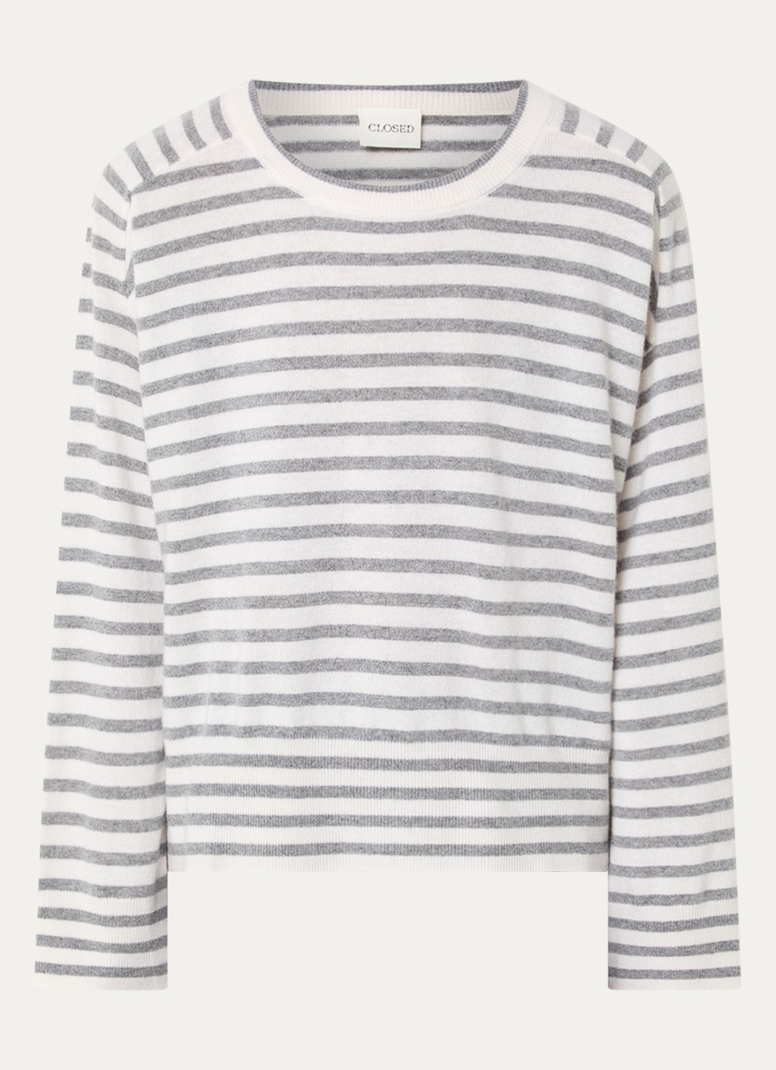 CLOSED Fijngebreide pullover van kasjmier met streepprint - voorkant 2 lichtgrijs