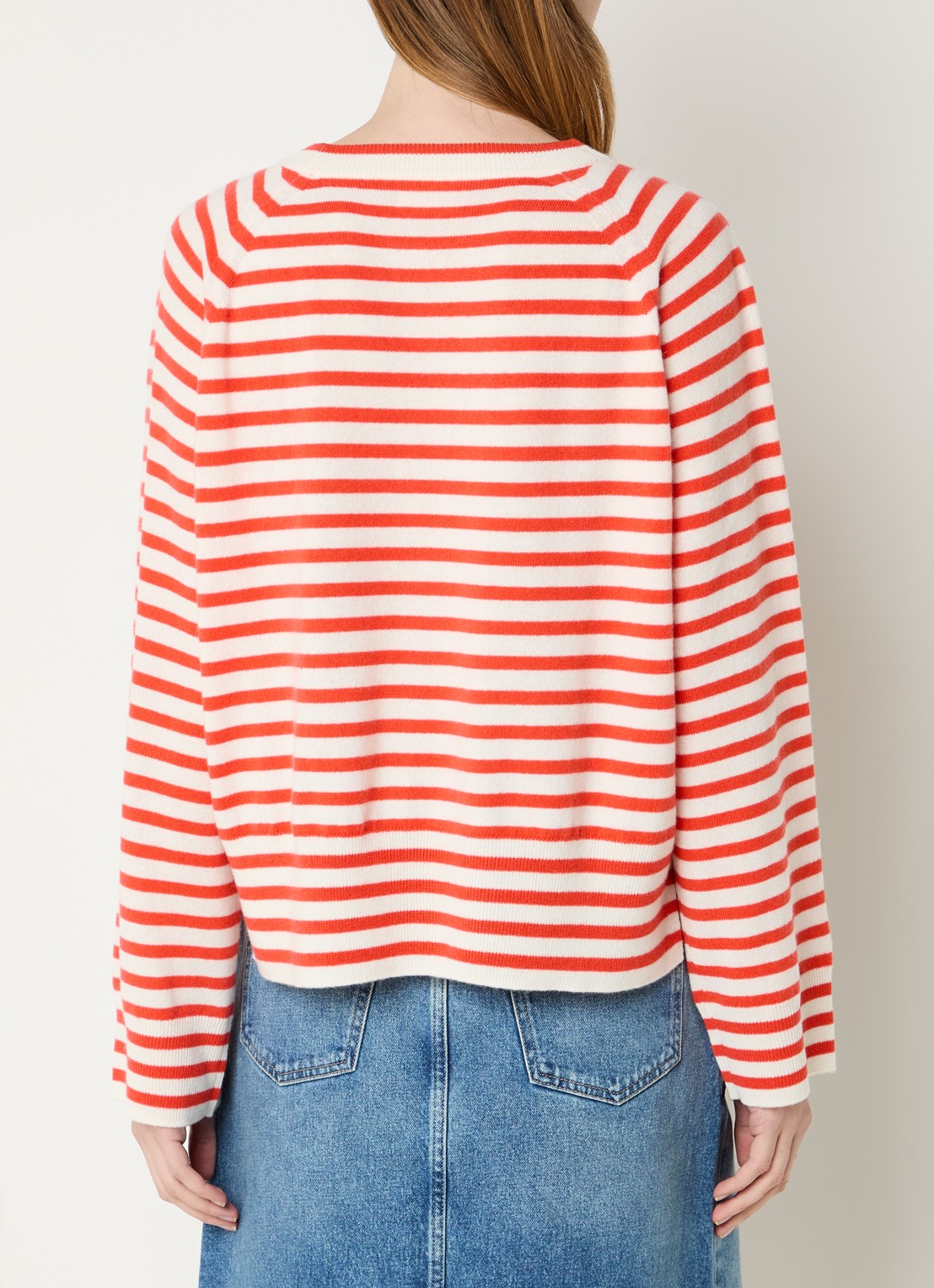 CLOSED Fijngebreide pullover van kasjmier met streepprint - achterkant koraalrood