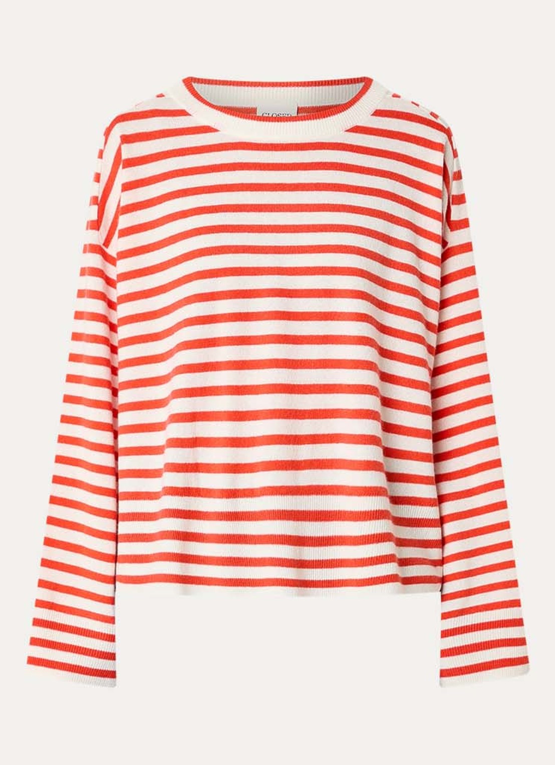 CLOSED Fijngebreide pullover van kasjmier met streepprint - voorkant 2 koraalrood