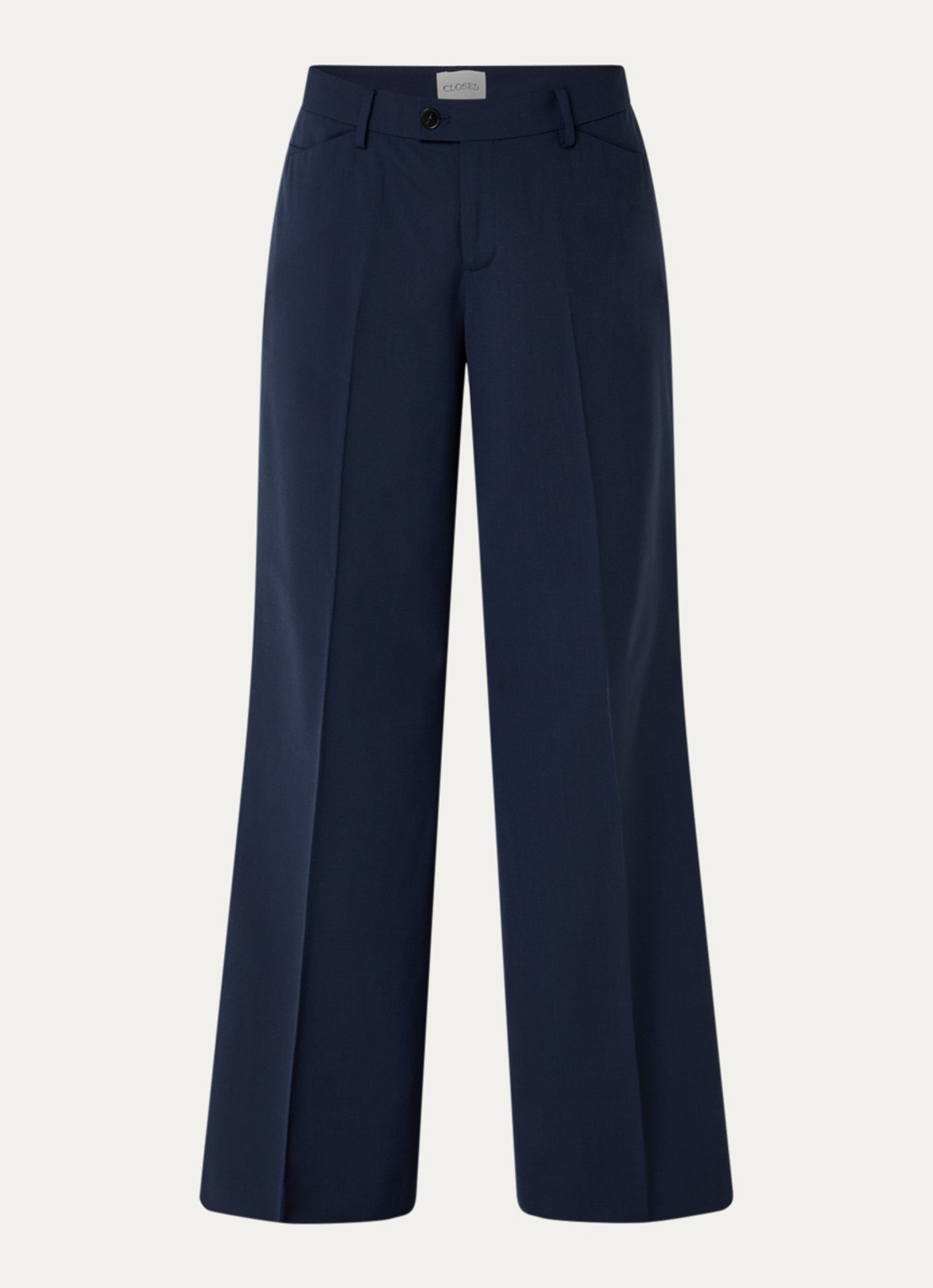 CLOSED Flye low waist flared fit pantalon in wolblend met klepzakken - voorkant donkerblauw
