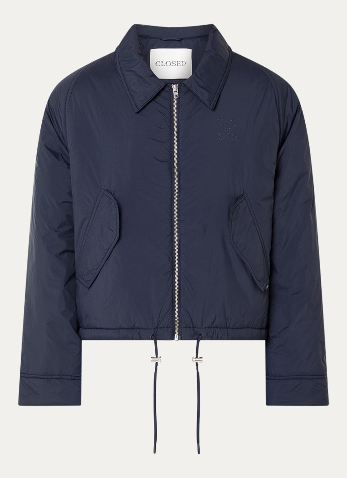 CLOSED Gewatteerd bomberjack met klepzakken en trekkoord - voorkant 3 donkerblauw