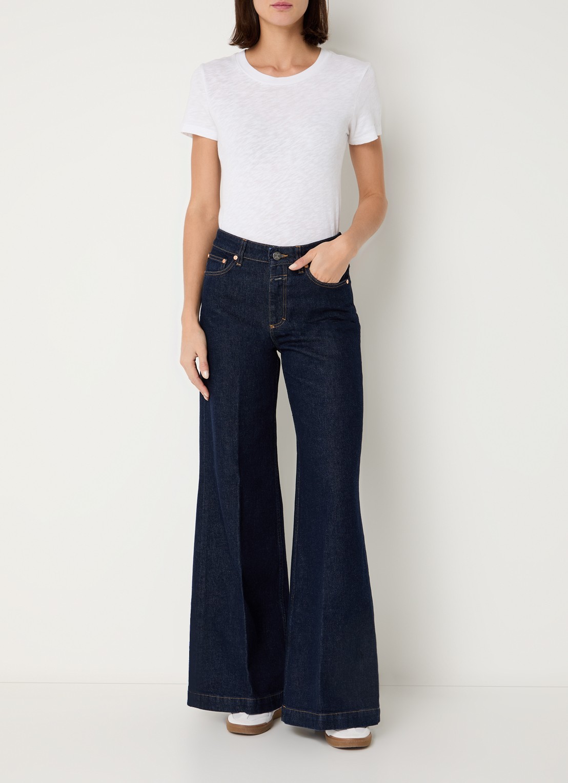 CLOSED Glow Up high waist wide leg jeans met donkere wassing - voorkant 5 indigo
