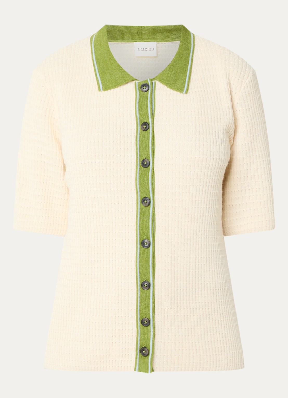 CLOSED Grofgebreid vest in wolblend met kraag  - voorkant creme