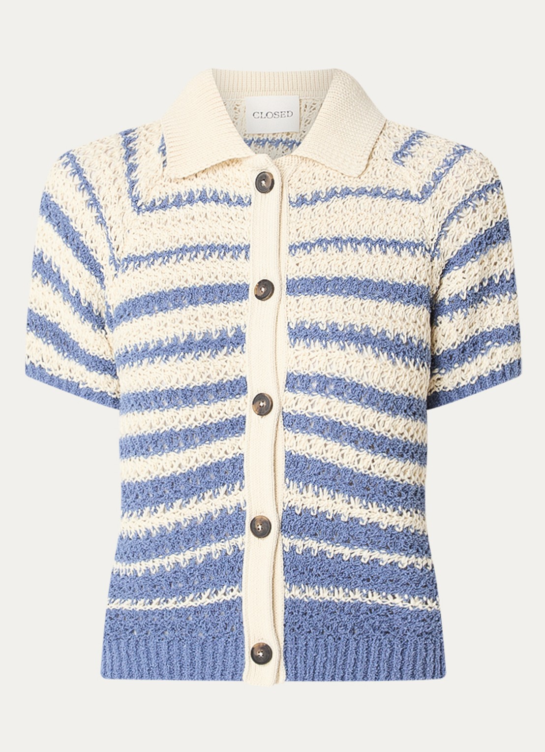 CLOSED Grofgebreid vest met streepprint met opengewerkt dessin - voorkant 3 blauw