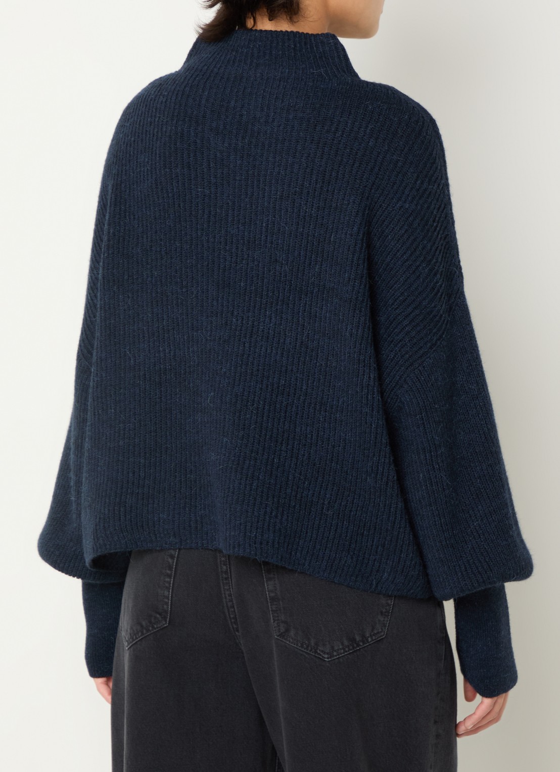 CLOSED Grofgebreide trui in alpaca wolblend met ballonmouw - achterkant 4 donkerblauw