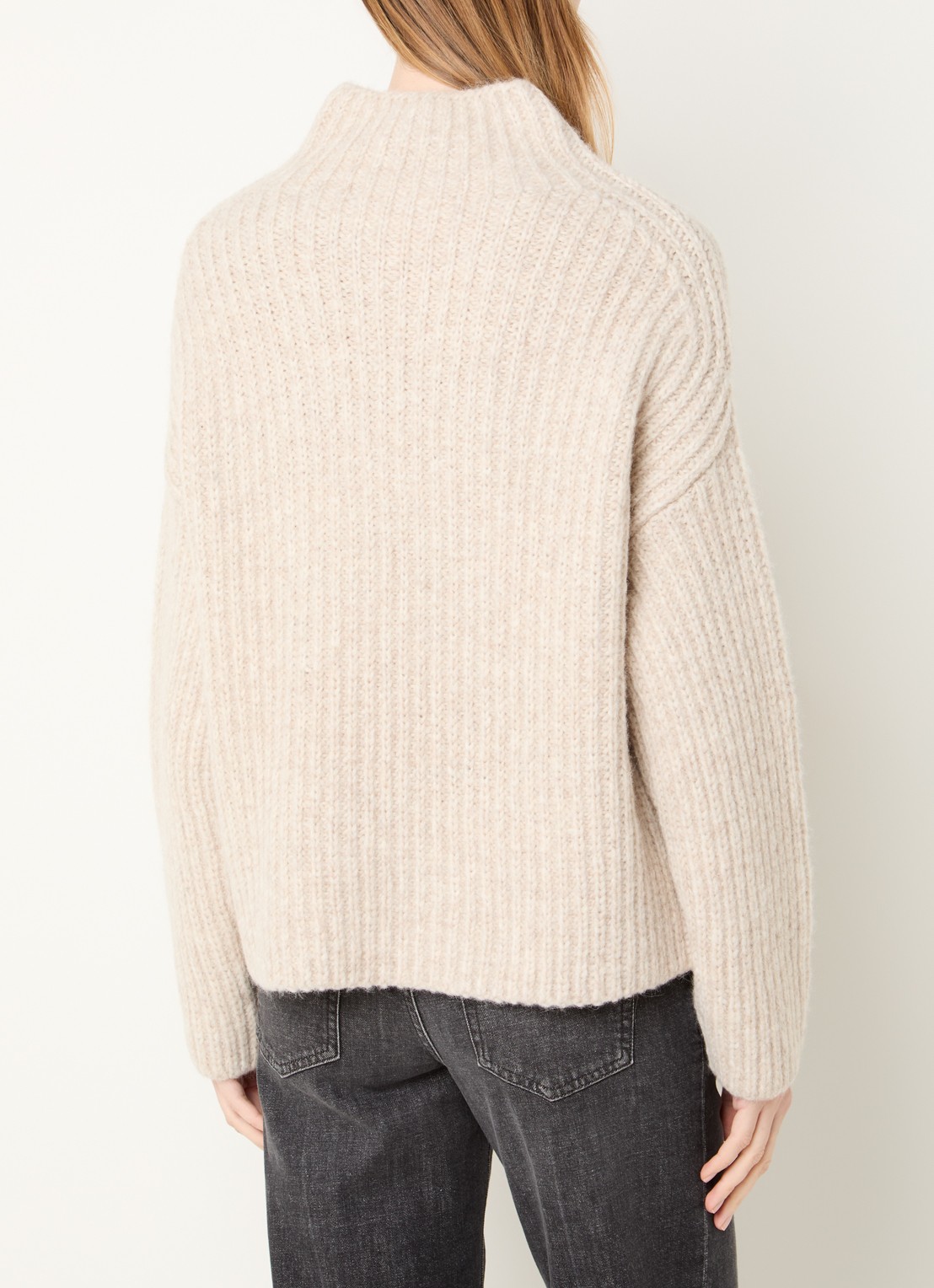 CLOSED Grofgebreide trui in alpaca wolblend met col - achterkant beige