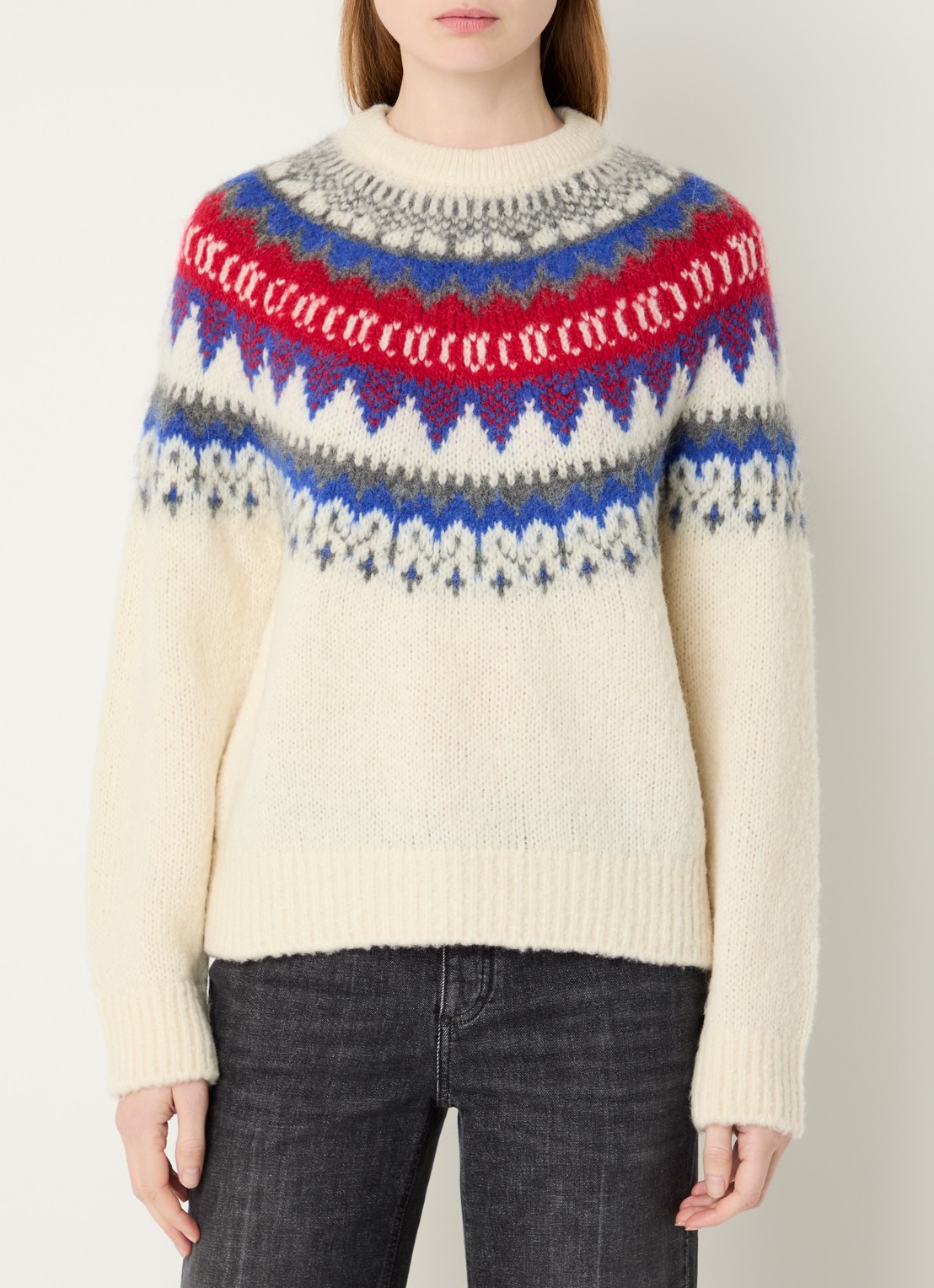 CLOSED Grofgebreide trui in alpaca wolblend met print - detail 3 creme